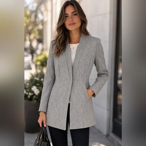 ZARA Grey Wool Inverted Lapel Collar Frock Long Blazer Coat - Size XS